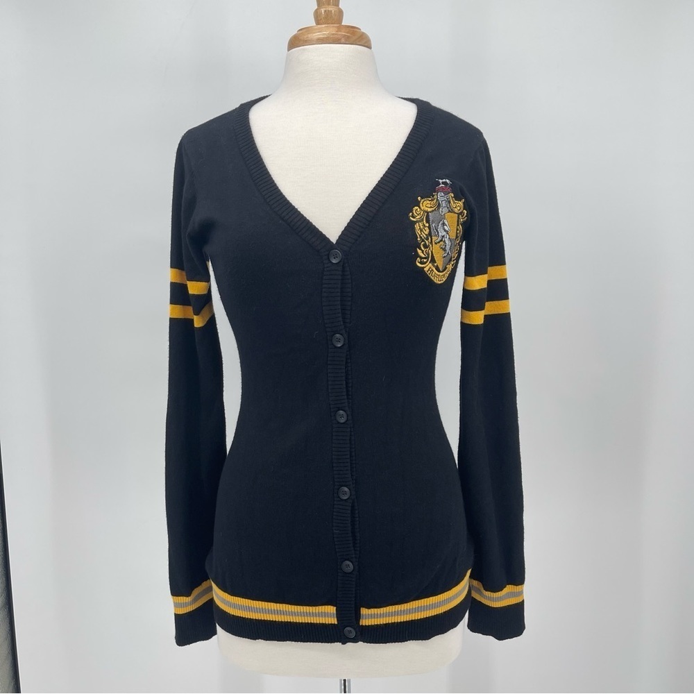 Harry Potter Hufflepuff Cardigan Yellow Black Sweater Size Small